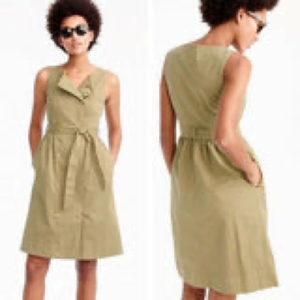 J. Crew dress trench coat double breasted -belted “golden tea” cotton‎ pockets 4